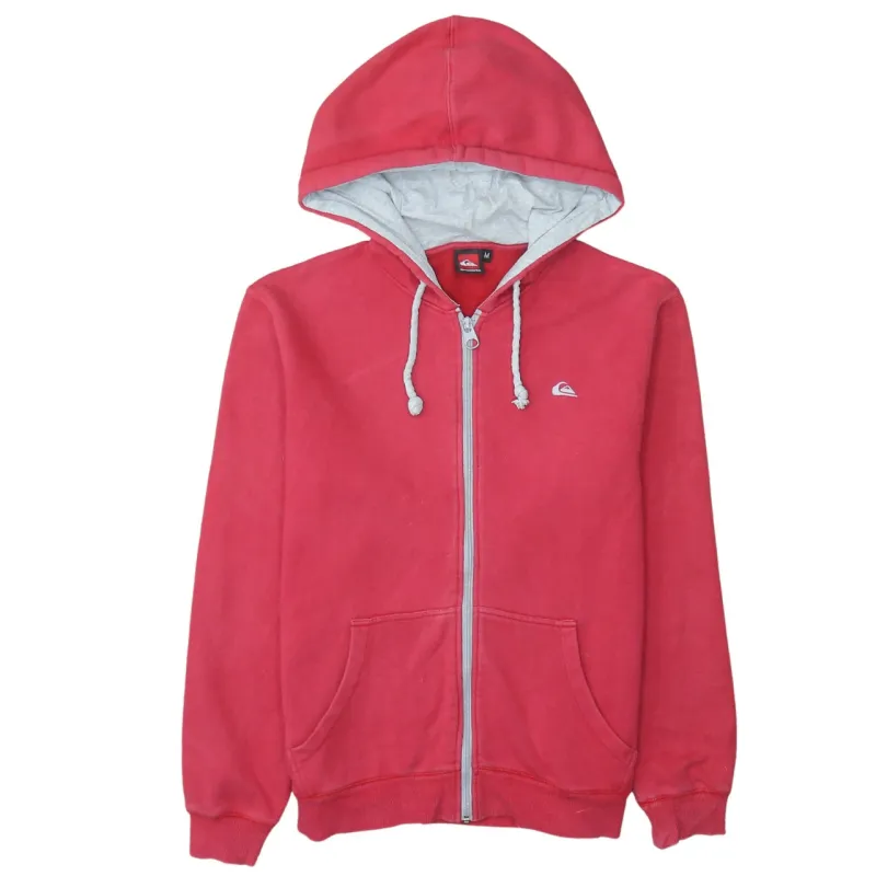 Quiksilver Red Zip Hoodie Men's Medium Embroidered Chest Logo Split Pocket Fleece Top sold by Vintage Club