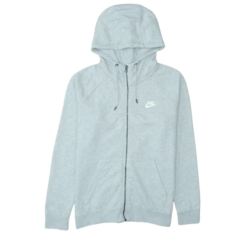 Nike Light Grey Full Zip Hoodie Women's Large Embroidered Swoosh Drawstring Hood Pockets Sweatshirt sold by Vintage Club