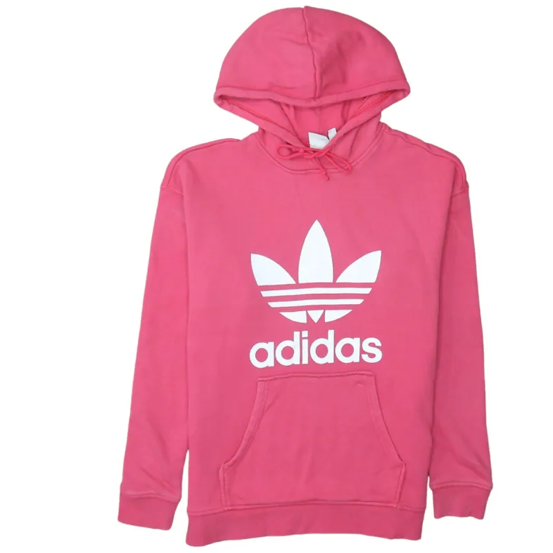 Adidas Pink Hoodie Women’s Small Trefoil Printed Logo Front Pocket Pullover Sweatshirt sold by Vintage Club