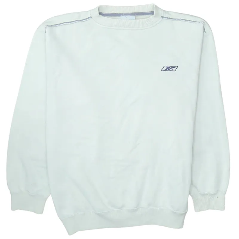 Reebok White Sweatshirt Men's Small Embroidered Logo Contrast Shoulder Stitching Pullover Top sold by Vintage Club