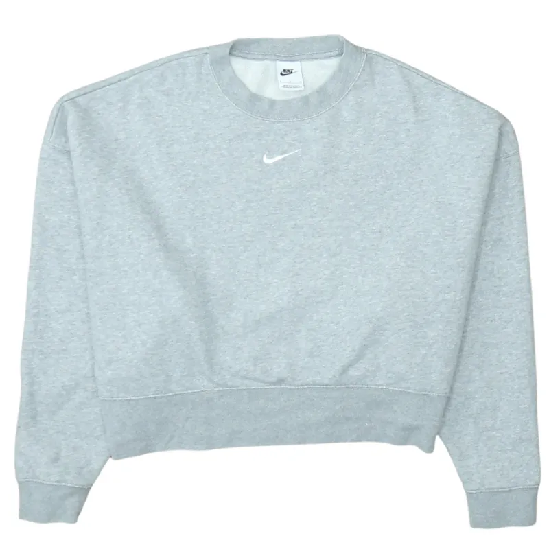 Nike Grey Sweatshirt Women's Small Embroidered Swoosh Logo Crewneck Pullover Jumper Top made by Vintage Club