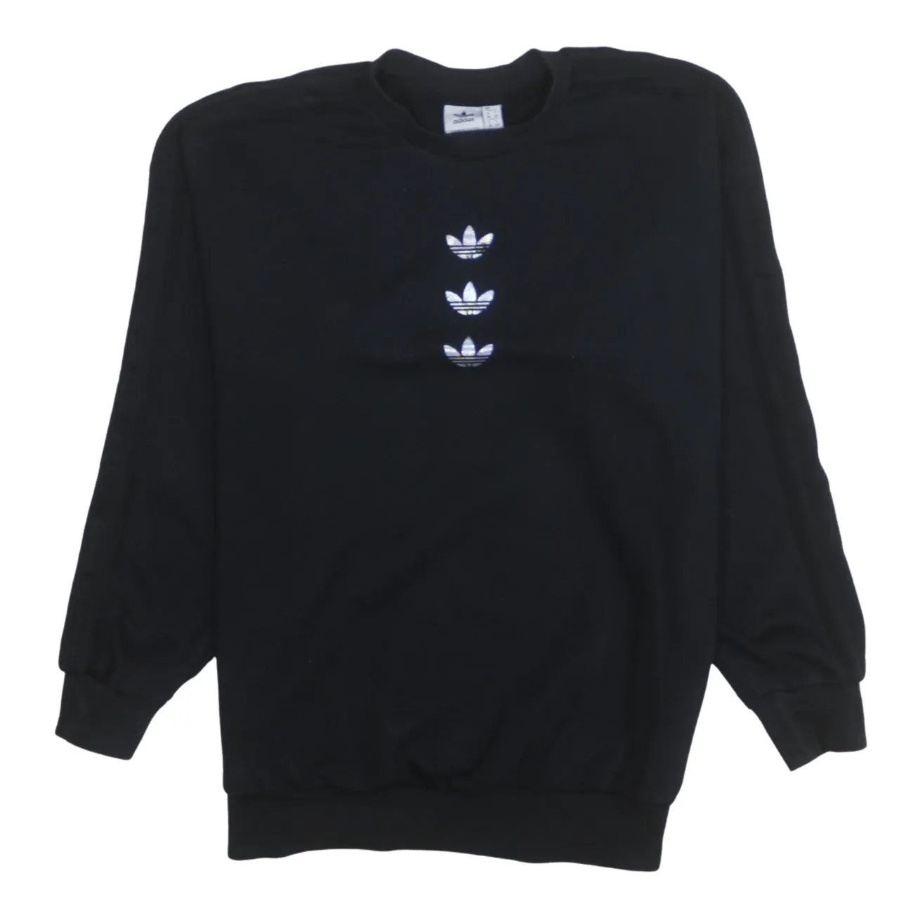 Adidas Black Sweatshirt Women’s XLarge Triple Trefoil Embroidered Logo Crewneck Pullover sold by Vintage Club