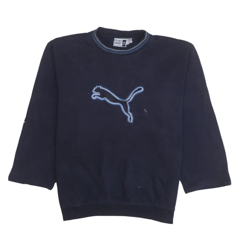 Puma Navy Blue Sweatshirt Men's XLarge Embroidered Big Cat Logo Crewneck Pullover Fleece Top sold by Vintage Club