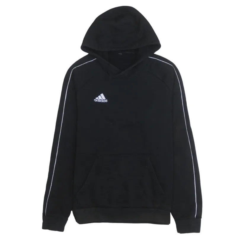 Adidas Black Hoodie Men's Small Embroidered Logo Contrast Piping Front Pocket Sweatshirt sold by Vintage Club