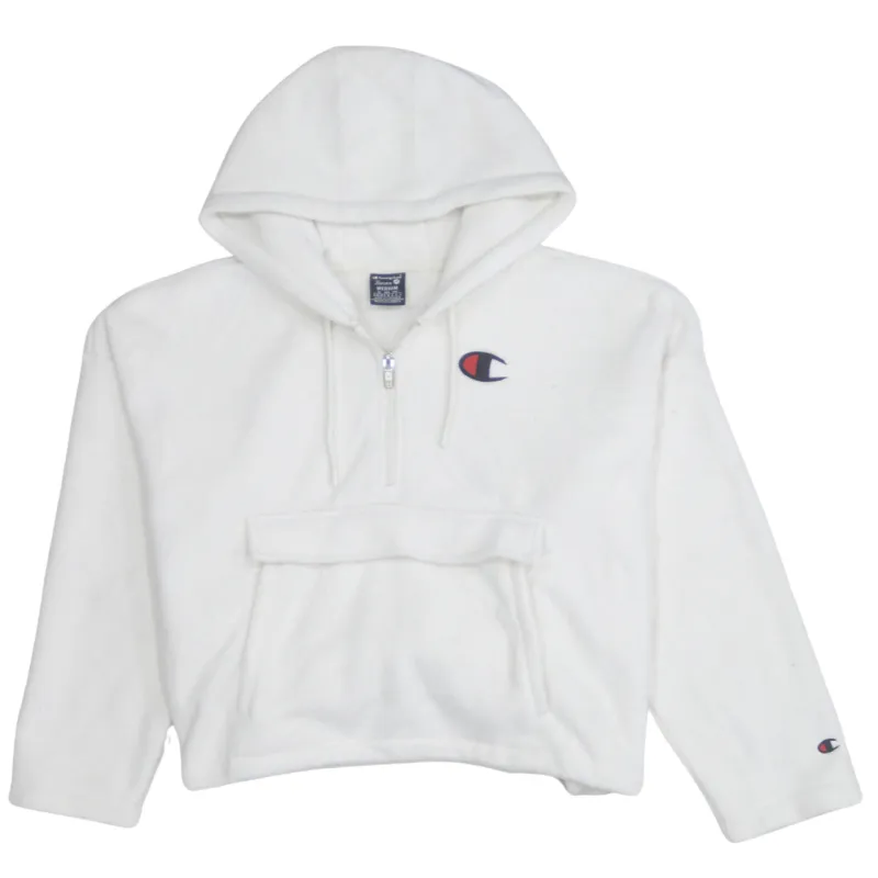 Champion White Hoodie Women’s Medium Half Zip Embroidered Logo Front Pocket Fleece Pullover made by Champion