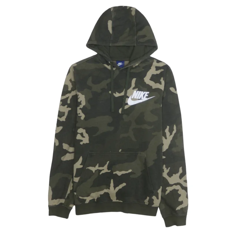 Nike Green Camo Hoodie Women’s Medium Printed Chest Logo Drawstring Pullover Sweatshirt sold by Vintage Club