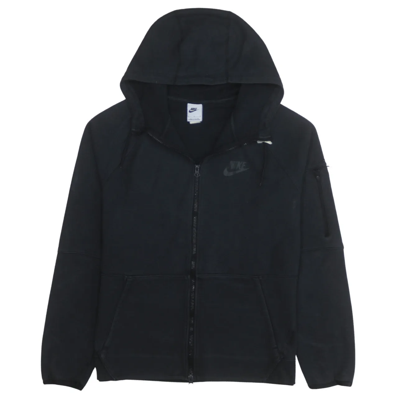 Nike Black Full Zip Hoodie Women’s Large Embroidered Swoosh Arm Zip Pocket Sweatshirt sold by Vintage Club