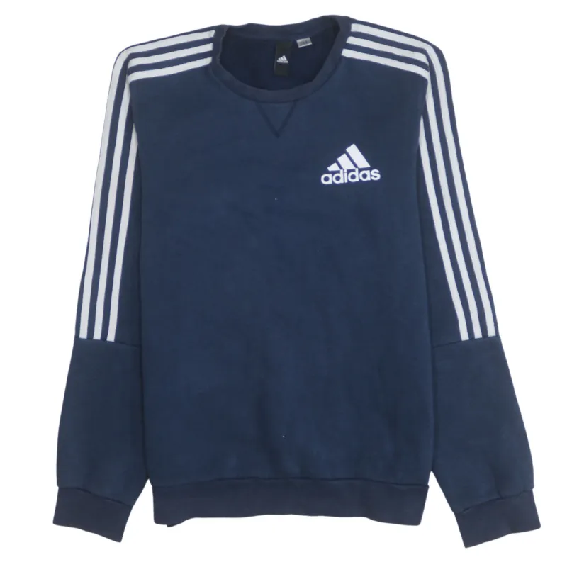 Adidas Navy Blue Sweatshirt Men's Small Embroidered Chest Logo Three Stripe Sleeves Pullover sold by Vintage Club