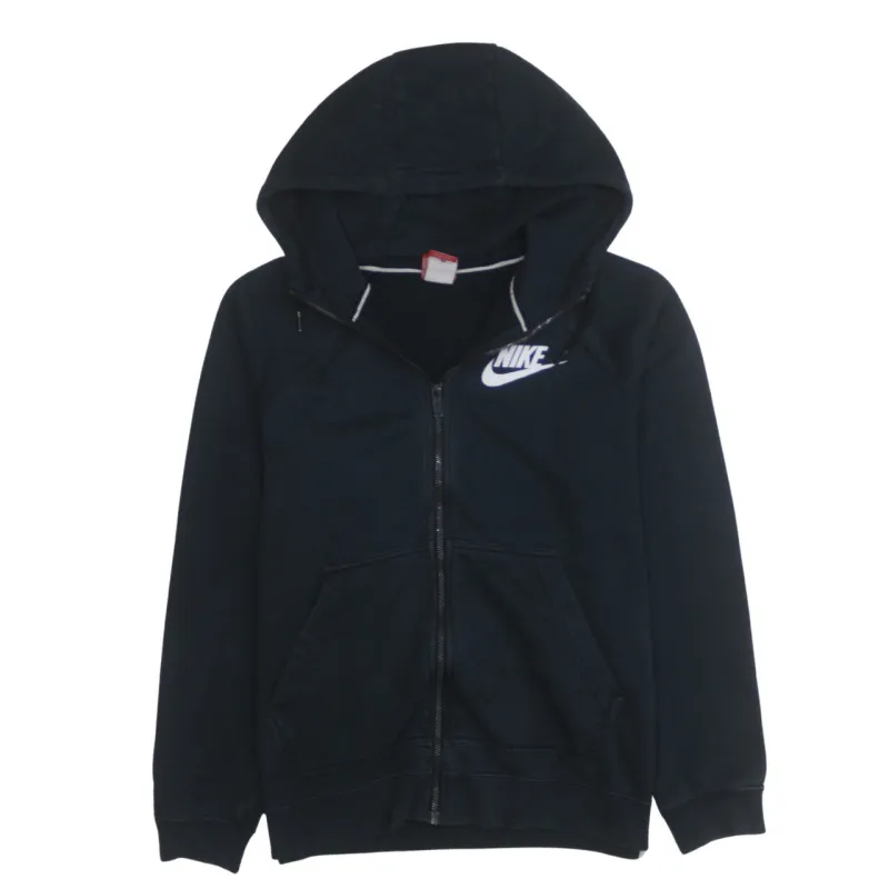Nike Black Full Zip Hoodie Men's Small Printed Chest Logo Split Pocket Sweatshirt sold by Vintage Club