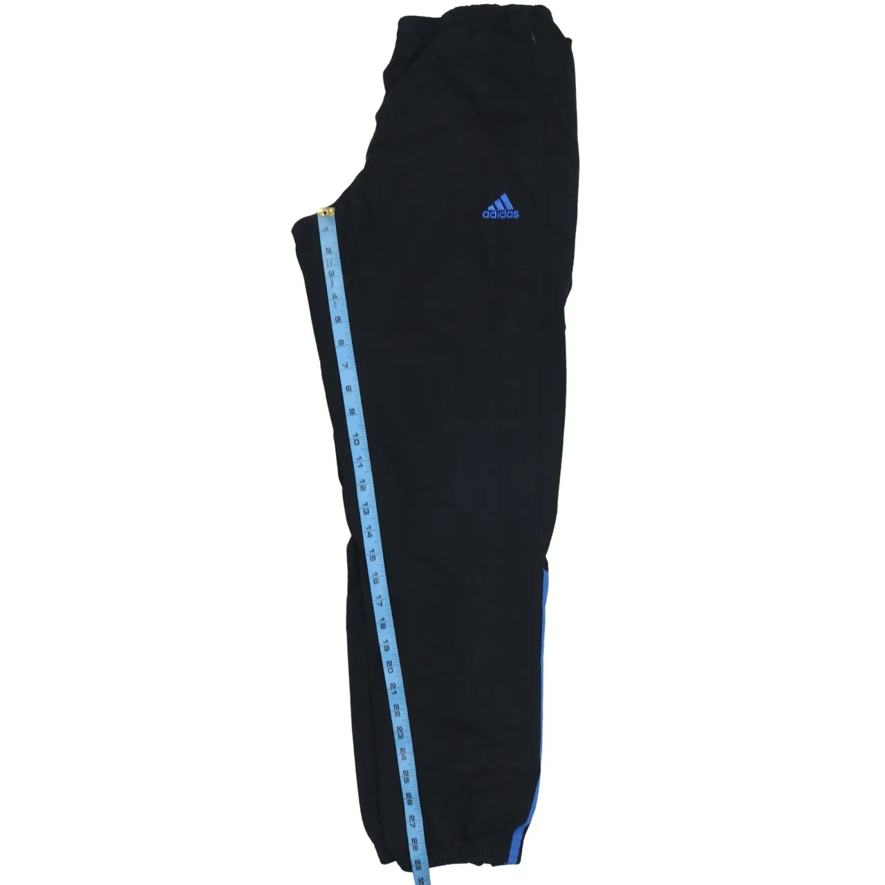 Adidas Black Joggers Men’s Small Blue Three Stripe Legs Embroidered Logo Sweatpants sold by Vintage Club product image thumbnail 5