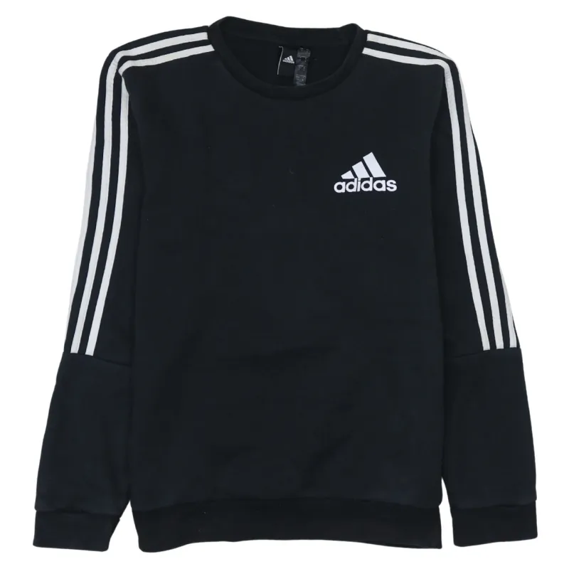 Adidas Black Sweatshirt Men's Small Embroidered Chest Logo Three Stripe Sleeves Pullover Top sold by Vintage Club
