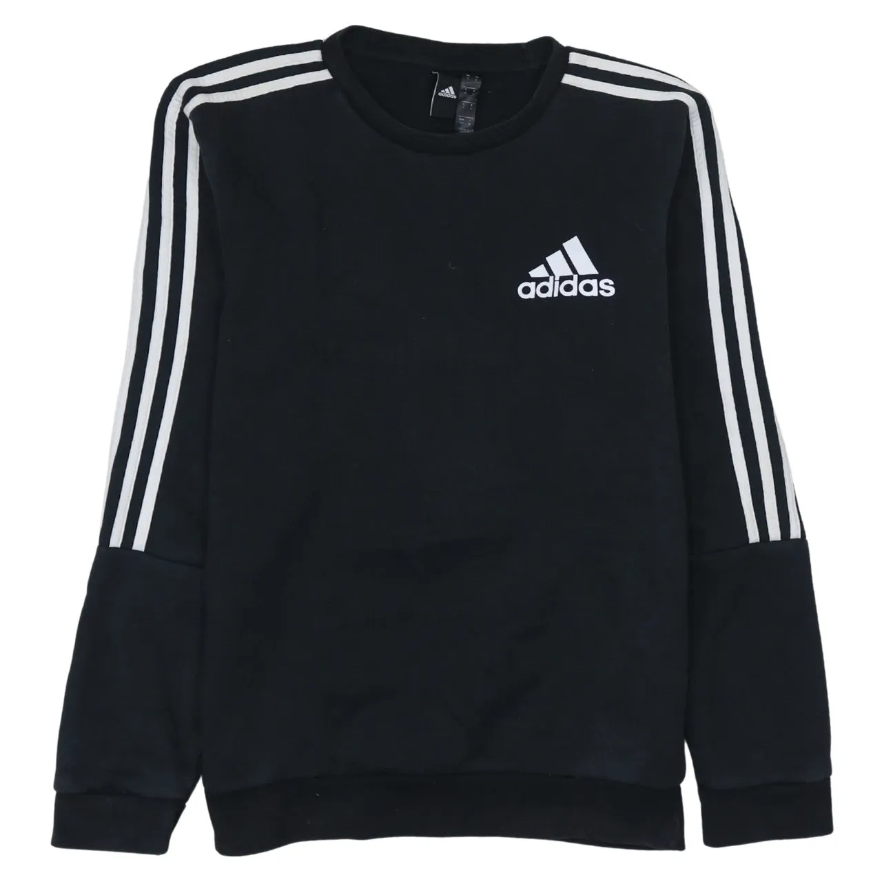 Adidas Black Sweatshirt Men's Small Embroidered Chest Logo Three Stripe Sleeves Pullover Top sold by Vintage Club