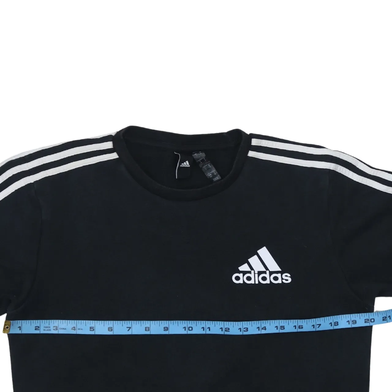 Adidas Black Sweatshirt Men's Small Embroidered Chest Logo Three Stripe Sleeves Pullover Top sold by Vintage Club product image thumbnail 5