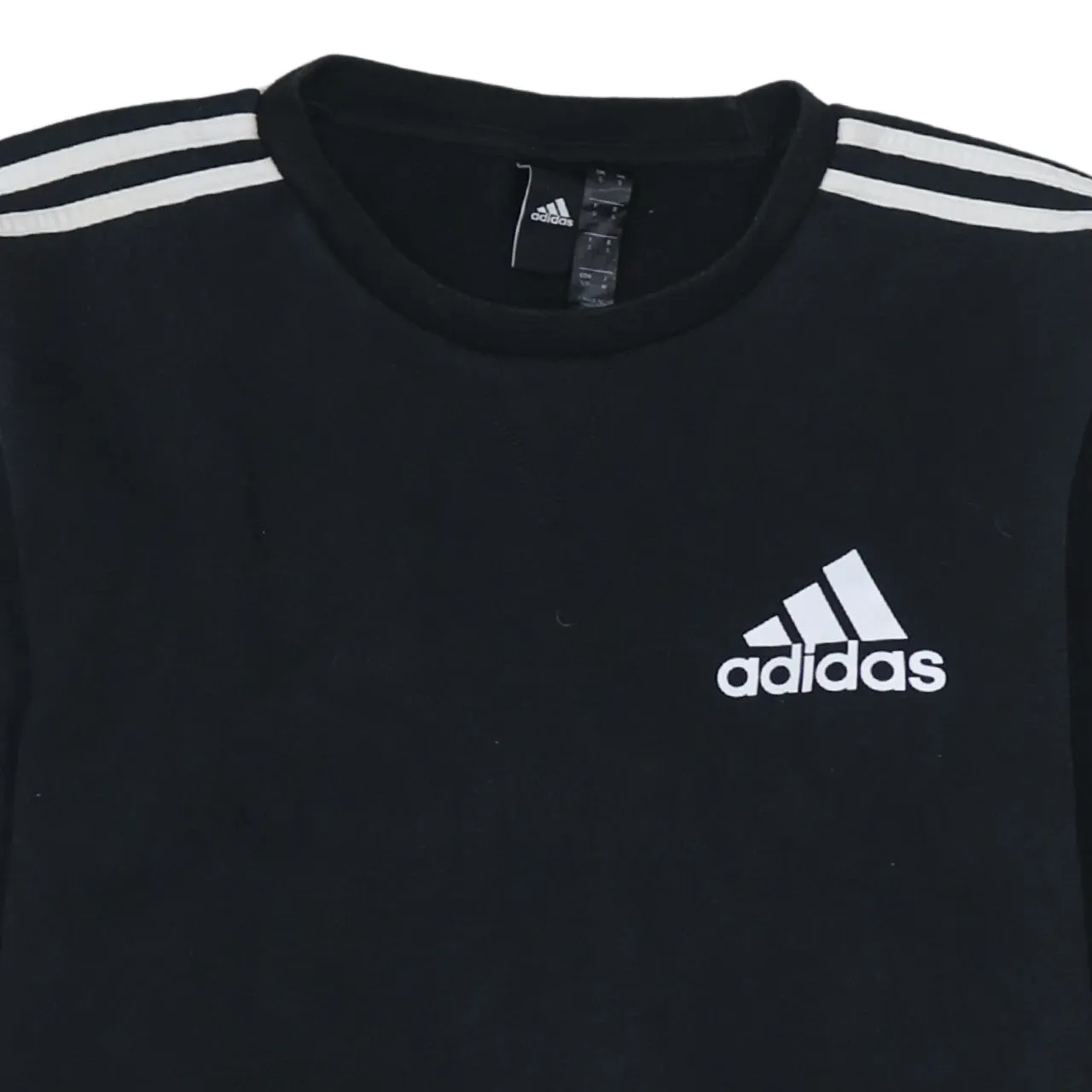 Adidas Black Sweatshirt Men's Small Embroidered Chest Logo Three Stripe Sleeves Pullover Top sold by Vintage Club product image thumbnail 3