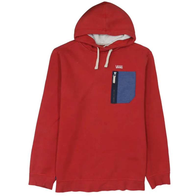 Vans Red Hoodie Women’s XLarge Contrast Zip Chest Pocket Printed Logo Pullover Sweatshirt sold by Vintage Club