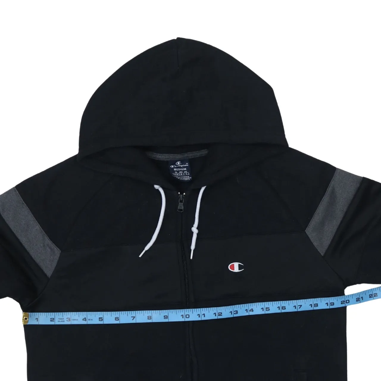 Champion Black Zip Hoodie Women’s Medium Embroidered C Logo Contrast Panels Pullover Jacket sold by Vintage Club product image thumbnail 5