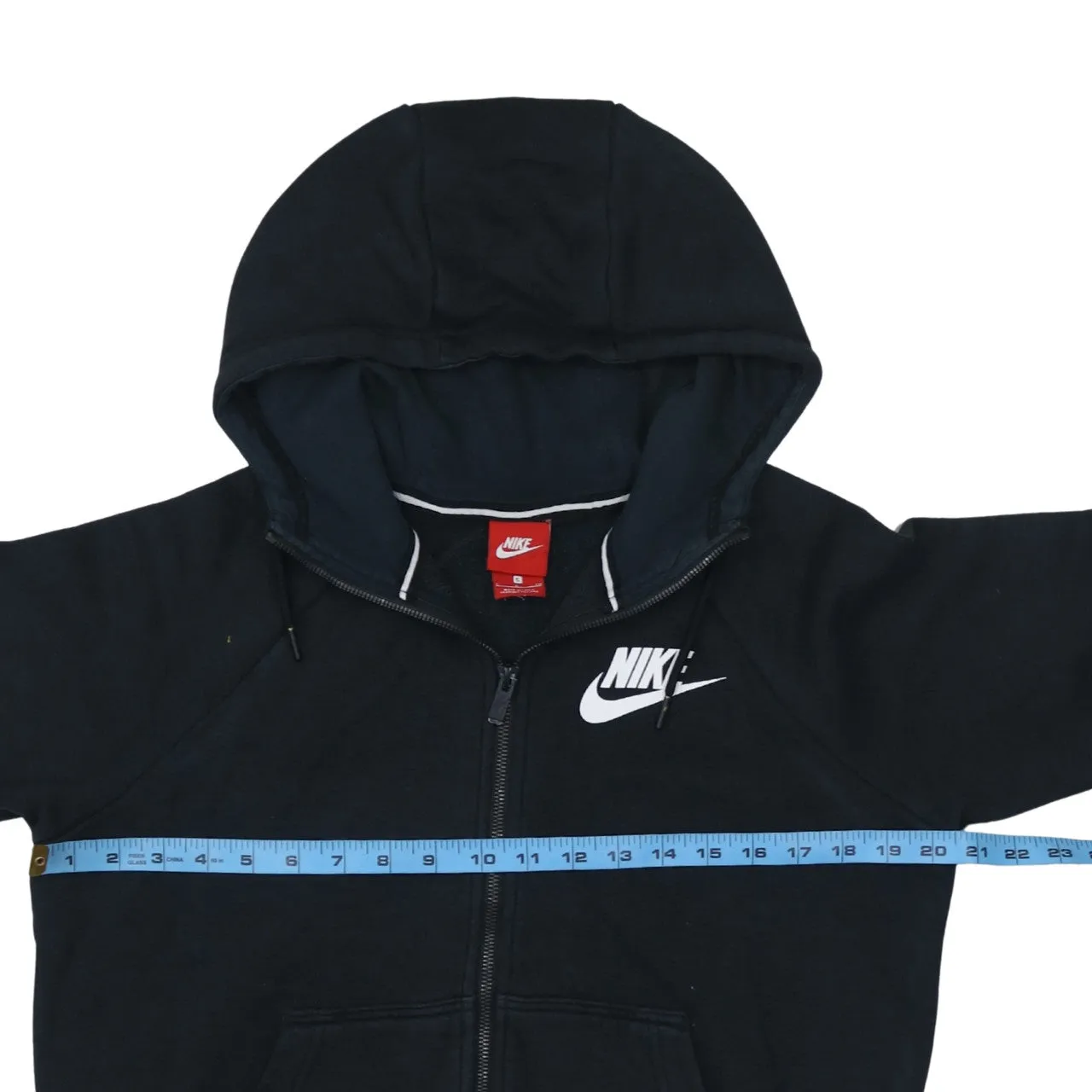 Nike Black Full Zip Hoodie Men's Small Printed Swoosh Logo Drawstring Pockets Sweatshirt sold by Vintage Club product image thumbnail 5