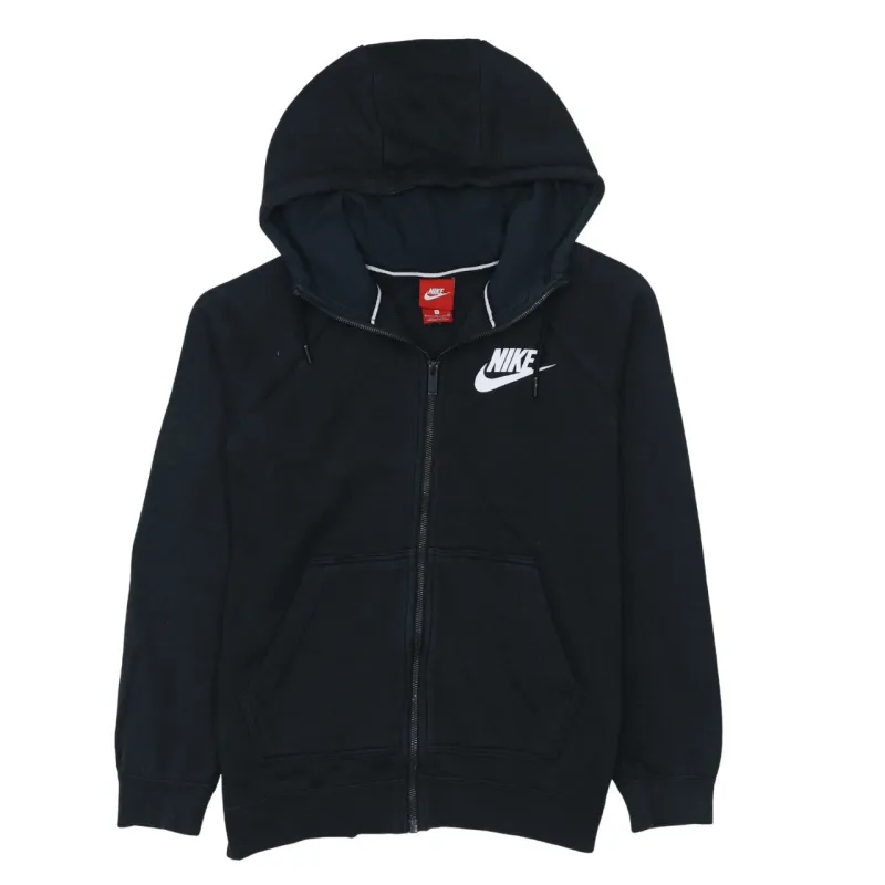Nike Black Full Zip Hoodie Men's Small Printed Swoosh Logo Drawstring Pockets Sweatshirt sold by Vintage Club
