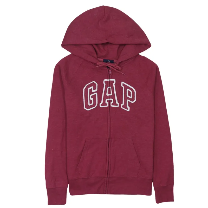 Gap Burgundy Red Zip Hoodie Women's Medium Embroidered Logo Split Pockets Sweatshirt made by GAP
