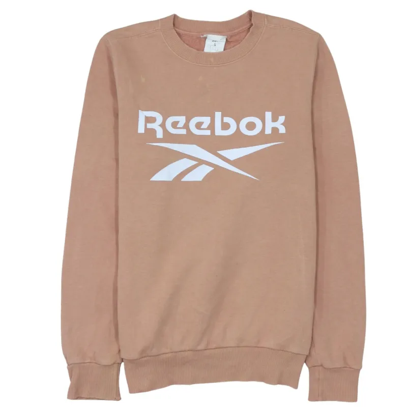 Reebok Pink Sweatshirt Women's Small Printed Logo Crewneck Ribbed Cuffs Pullover Top sold by Vintage Club