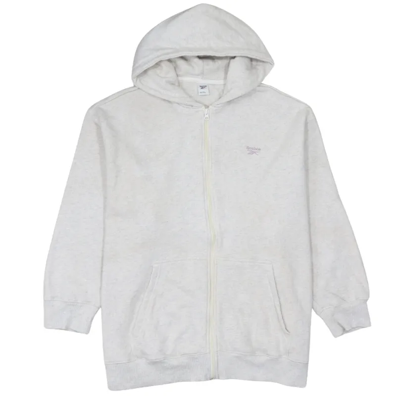 Reebok Light Grey Zip Hoodie Men’s XLarge Embroidered Logo Split Pocket Hooded Sweatshirt sold by Vintage Club