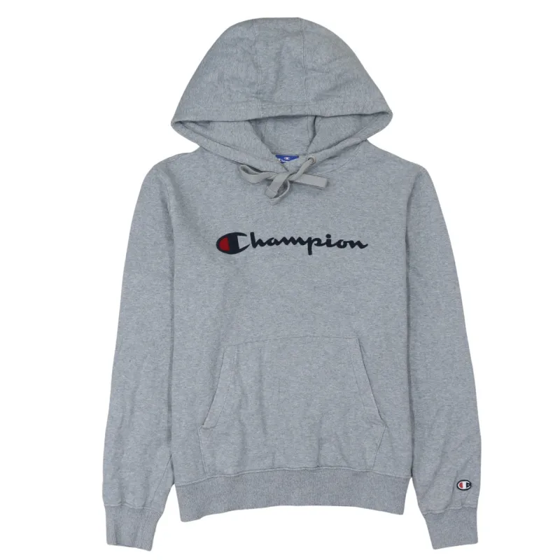 Champion Grey Hoodie Men's Small Embroidered Script Logo Front Pocket Pullover Sweatshirt sold by Vintage Club