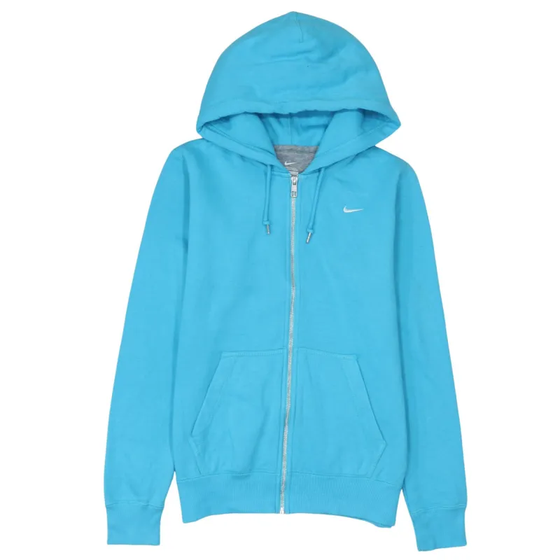 Nike Turquoise Blue Zip Hoodie Women's Medium Embroidered Swoosh Drawstring Hood Pockets Sweatshirt sold by Vintage Club