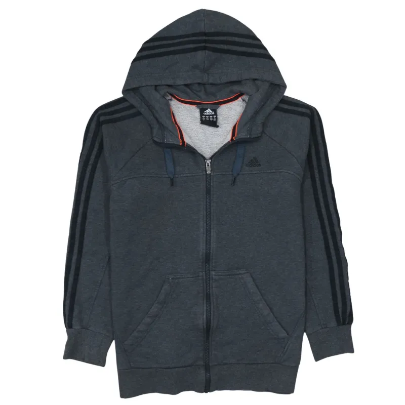 Adidas Dark Grey Full Zip Hoodie Women's Medium Three Stripe Sleeves Embroidered Logo Sweatshirt sold by Vintage Club