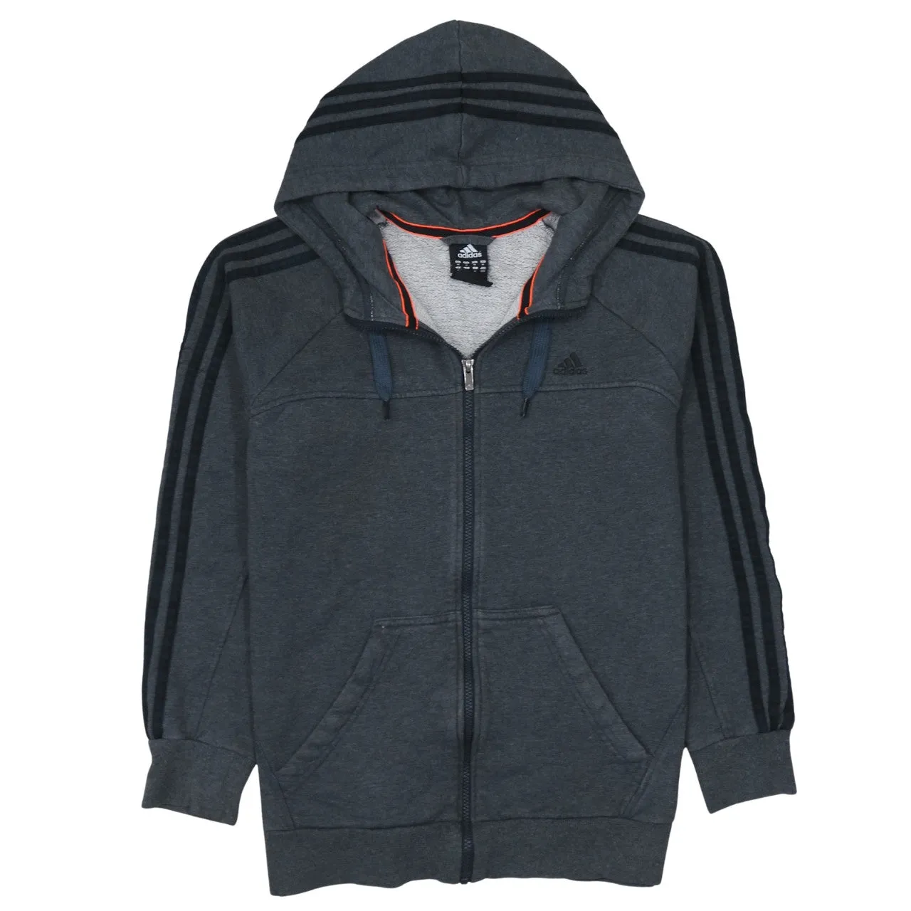 Adidas Dark Grey Full Zip Hoodie Women's Medium Three Stripe Sleeves Embroidered Logo Sweatshirt sold by Vintage Club