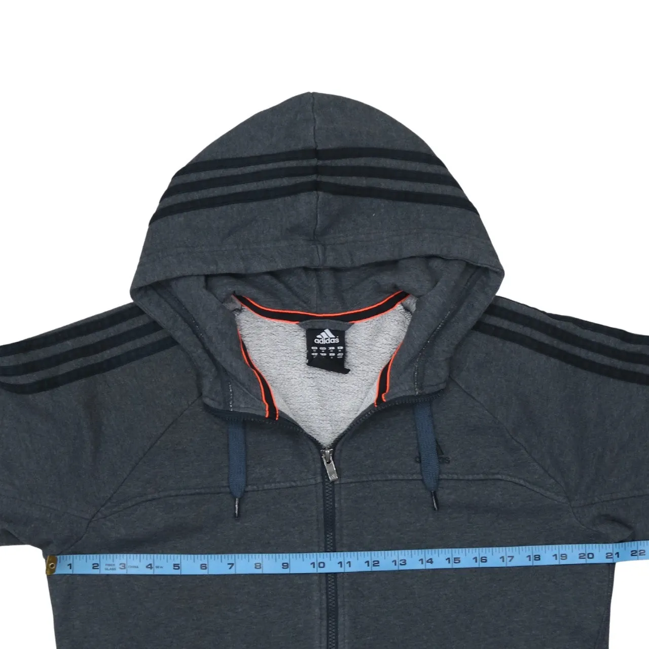 Adidas Dark Grey Full Zip Hoodie Women's Medium Three Stripe Sleeves Embroidered Logo Sweatshirt sold by Vintage Club product image thumbnail 5