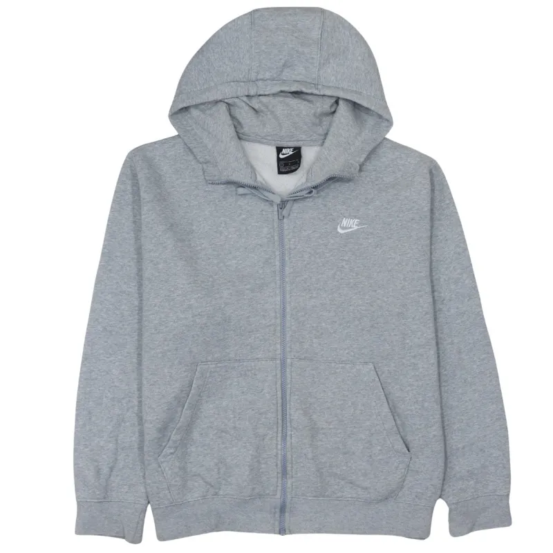 Nike Grey Full Zip Hoodie Men's Large Embroidered Swoosh Split Pocket Fleece Sweatshirt sold by Vintage Club