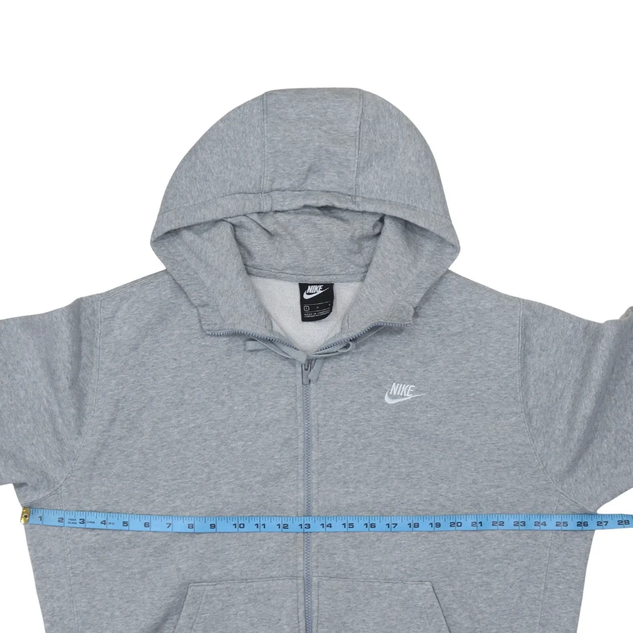 Nike Grey Full Zip Hoodie Men's Large Embroidered Swoosh Split Pocket Fleece Sweatshirt sold by Vintage Club product image thumbnail 5