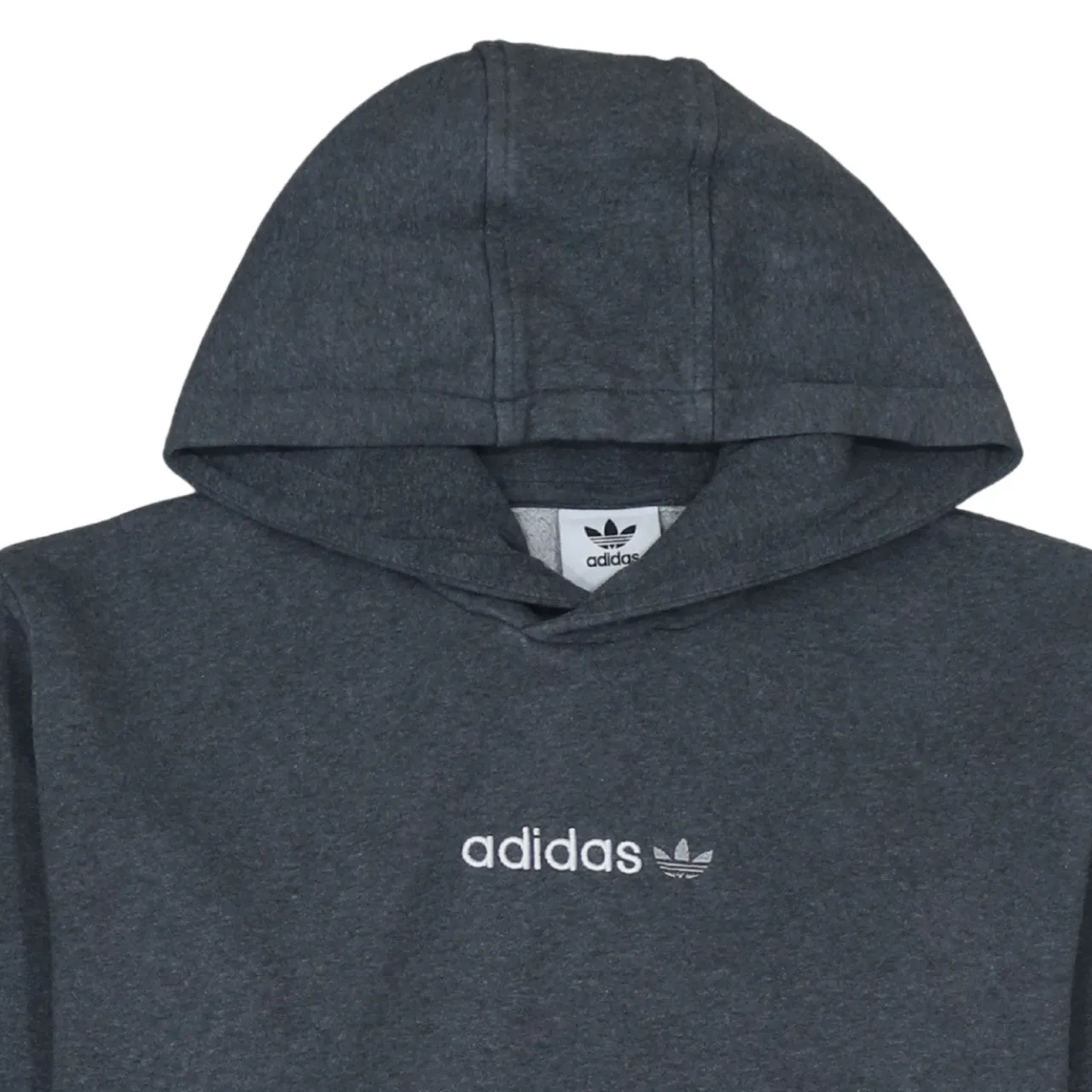 Adidas Dark Grey Hoodie Men's Medium Printed Trefoil Logo Sleeve Print Pullover Sweatshirt sold by Vintage Club product image thumbnail 3
