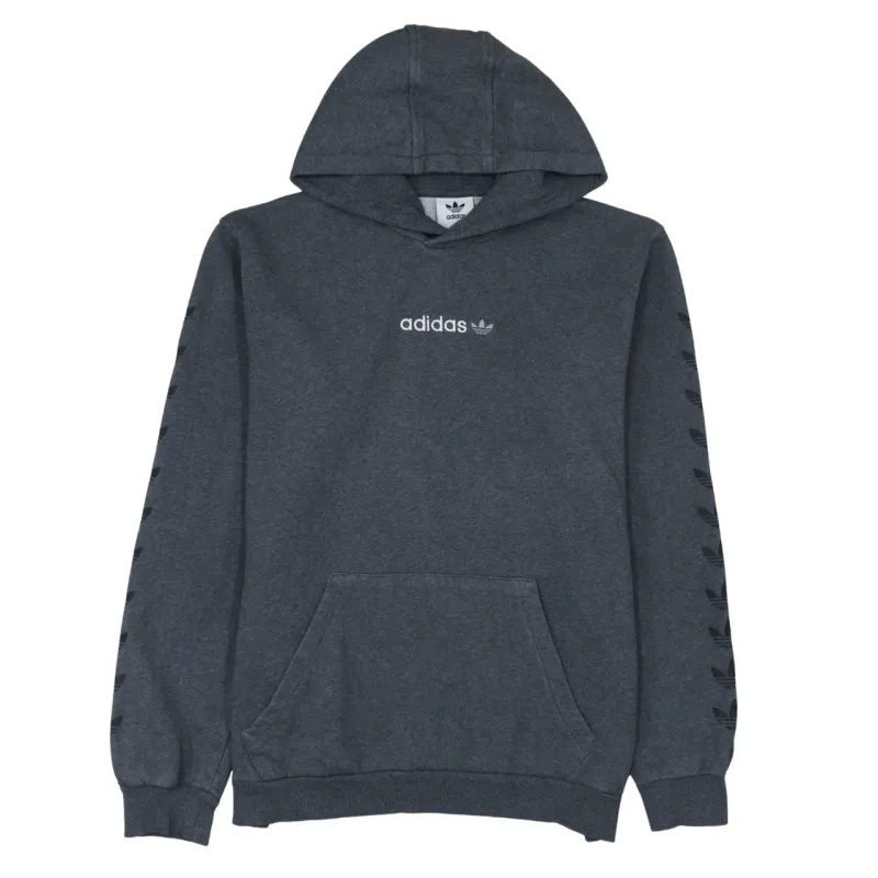 Adidas Dark Grey Hoodie Men's Medium Printed Trefoil Logo Sleeve Print Pullover Sweatshirt sold by Vintage Club