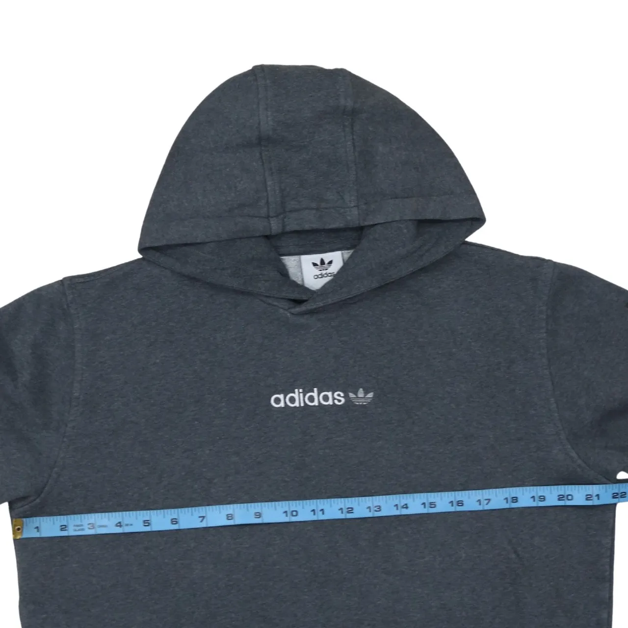 Adidas Dark Grey Hoodie Men's Medium Printed Trefoil Logo Sleeve Print Pullover Sweatshirt sold by Vintage Club product image thumbnail 5