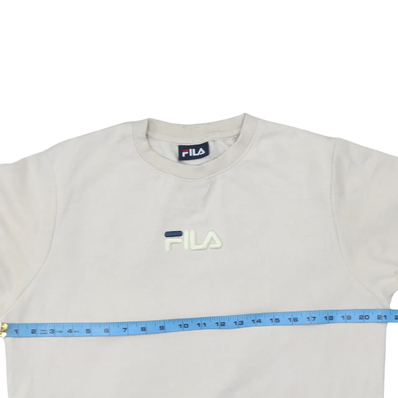 Fila Beige Cream Sweatshirt Men's Medium Embroidered Chest Logo Crewneck Pullover sold by Vintage Club product image thumbnail 5