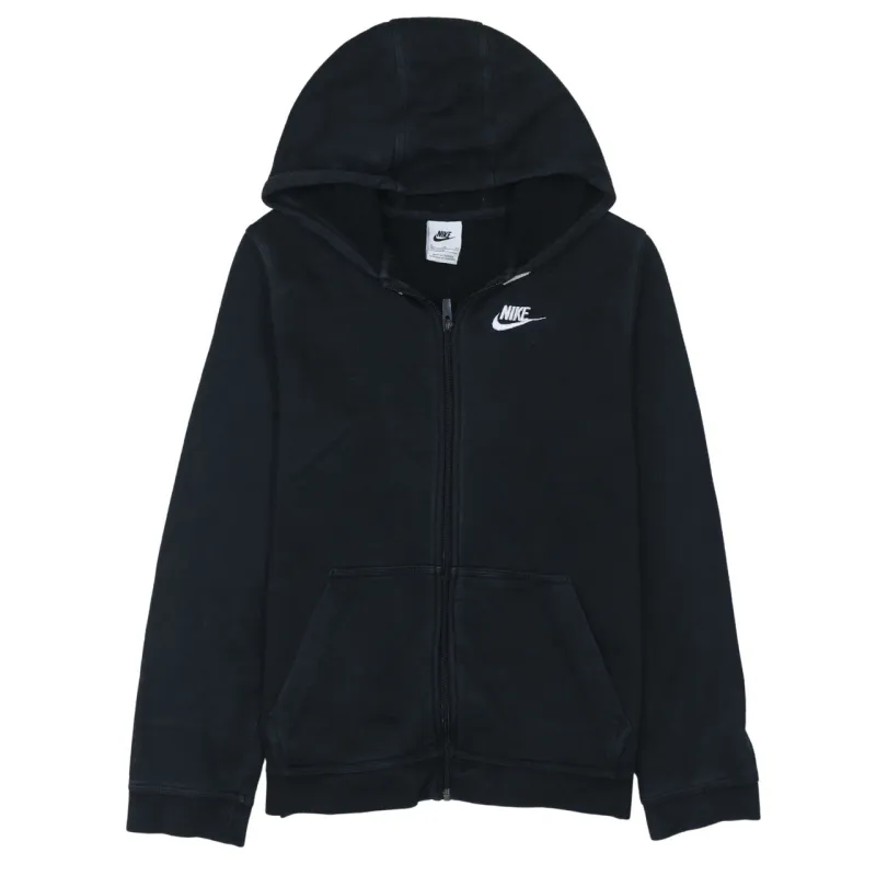 Nike Black Zip Hoodie Women’s XLarge Embroidered Swoosh Split Pouch Pockets Fleece Sweatshirt sold by Vintage Club