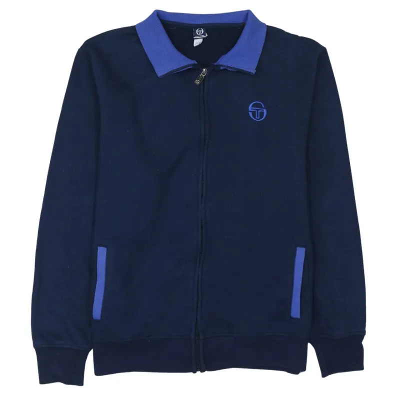 Sergio Tacchini Navy Blue Zip Sweatshirt Men’s Large Embroidered Chest Logo Contrast Collar Track Top sold by Vintage Club