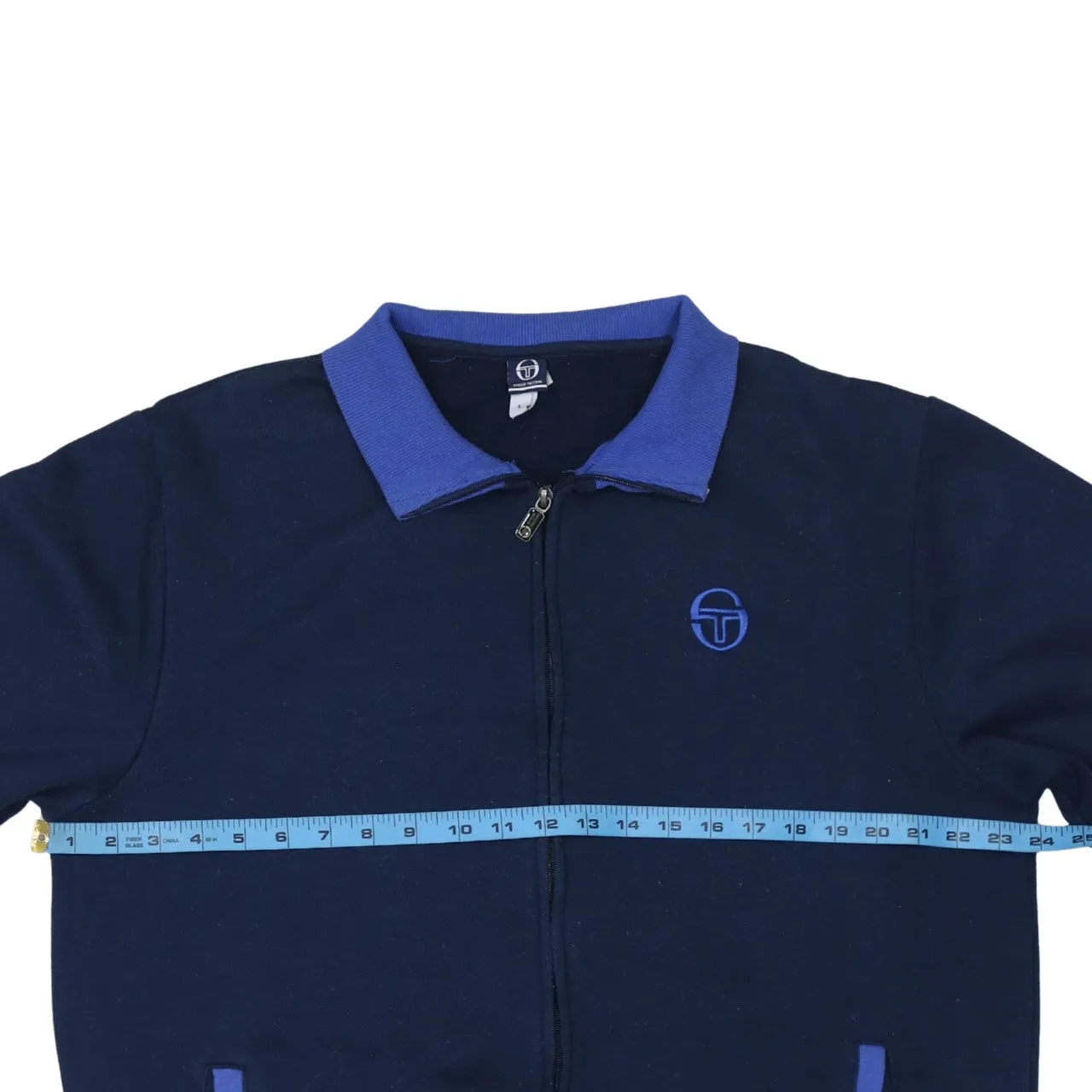 Sergio Tacchini Navy Blue Zip Sweatshirt Men’s Large Embroidered Chest Logo Contrast Collar Track Top sold by Vintage Club product image thumbnail 5