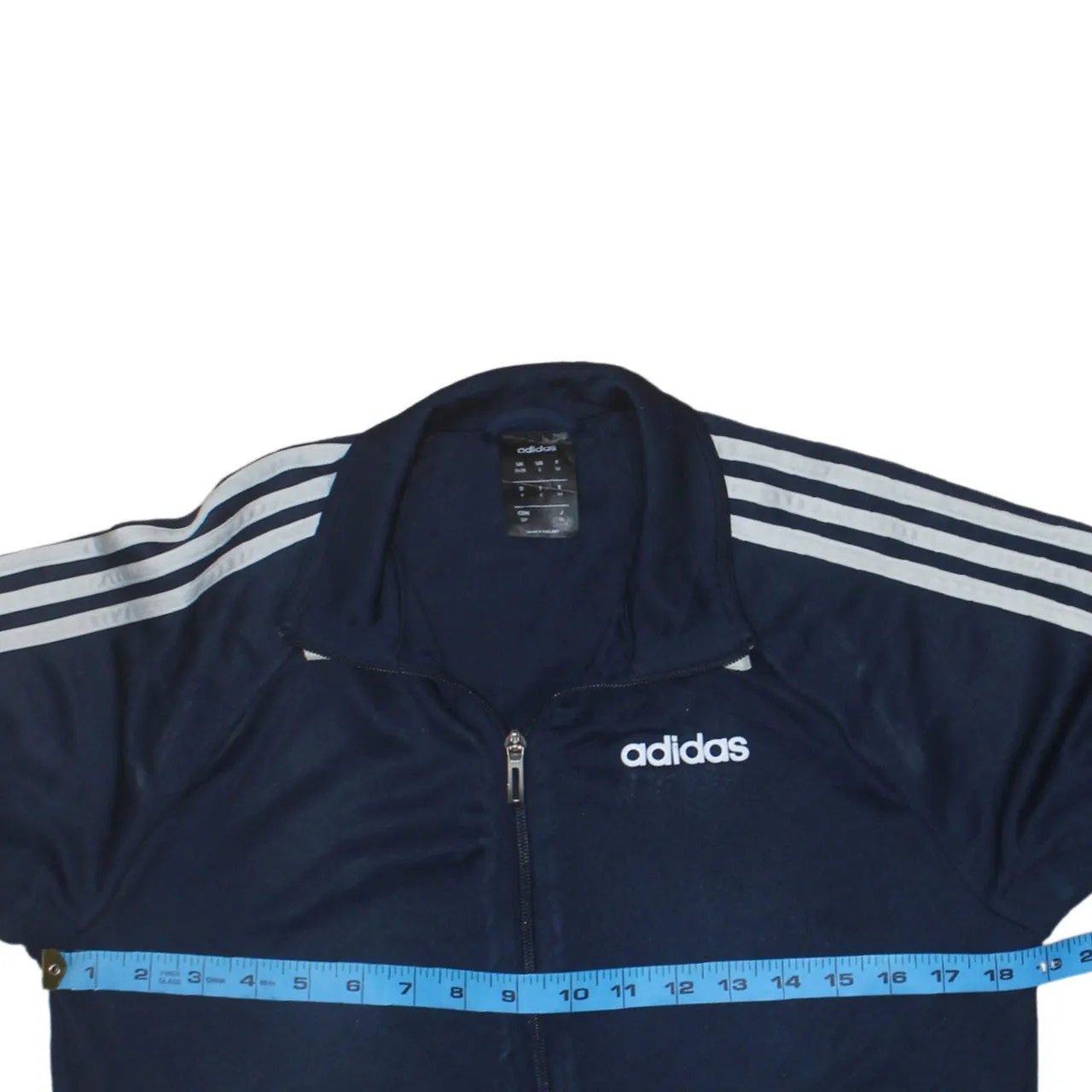 Adidas Navy Blue Track Jacket Men's Small Three Stripe Sleeves Embroidered Logo Zip Top sold by Vintage Club product image thumbnail 5