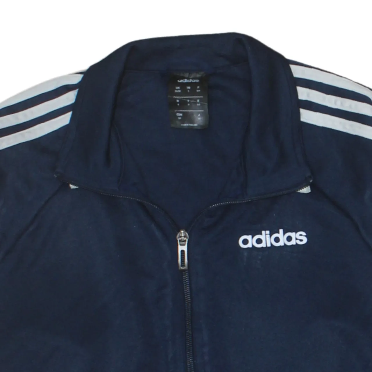 Adidas Navy Blue Track Jacket Men's Small Three Stripe Sleeves Embroidered Logo Zip Top sold by Vintage Club product image thumbnail 3