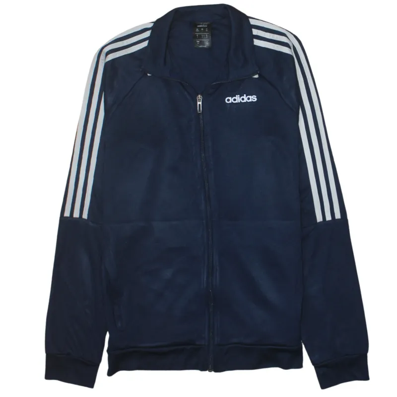 Adidas Navy Blue Track Jacket Men's Small Three Stripe Sleeves Embroidered Logo Zip Top sold by Vintage Club