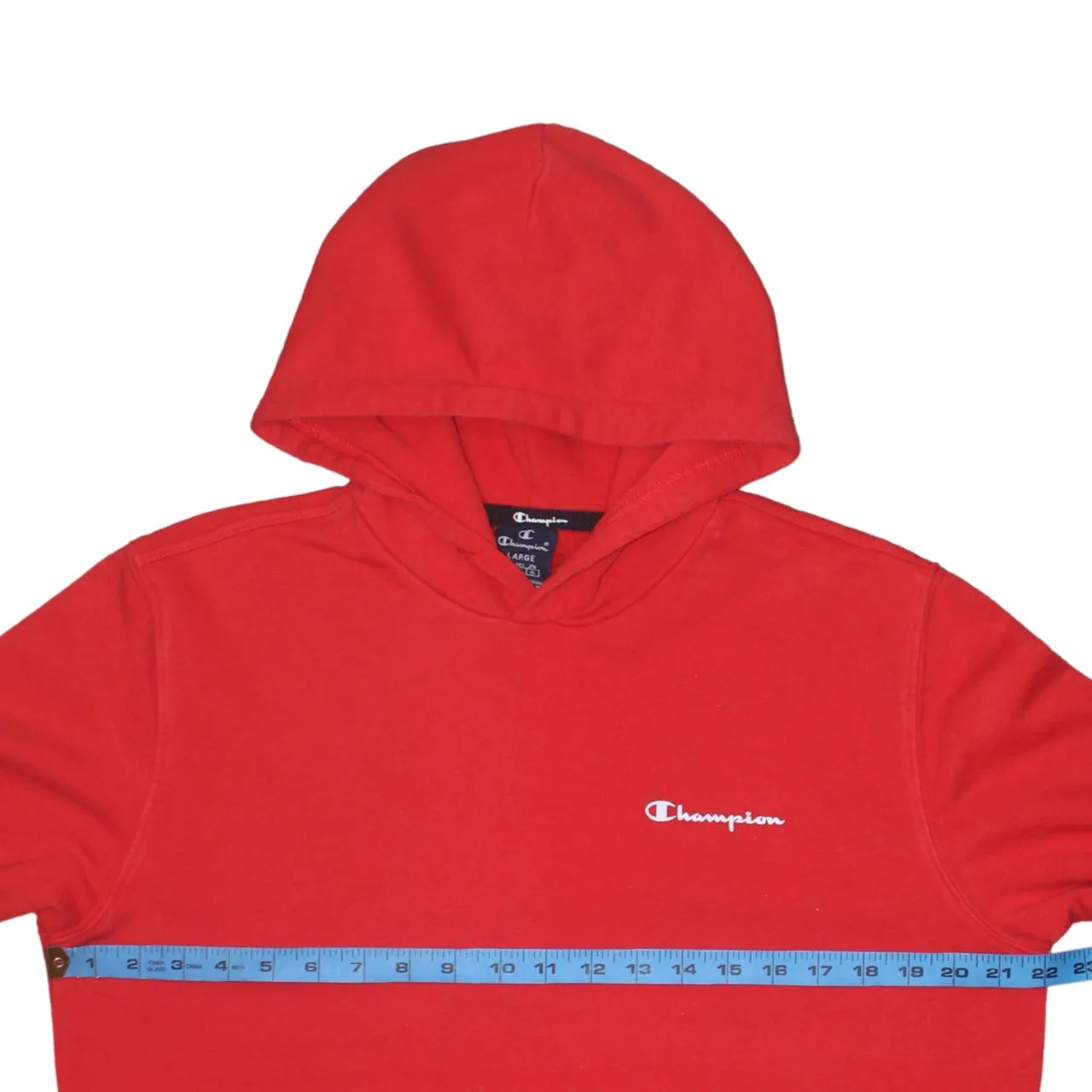 Champion Red Hoodie Women’s Large Embroidered Chest Logo Front Pocket Pullover Sweatshirt sold by Vintage Club product image thumbnail 5