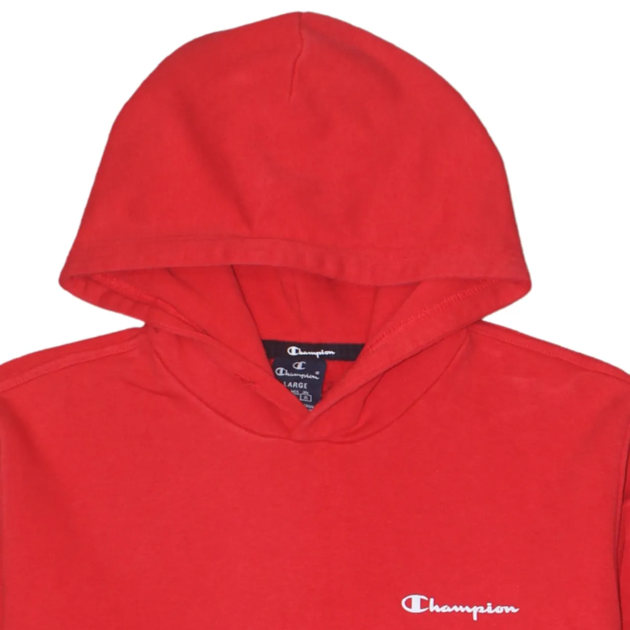 Champion Red Hoodie Women’s Large Embroidered Chest Logo Front Pocket Pullover Sweatshirt sold by Vintage Club product image thumbnail 3