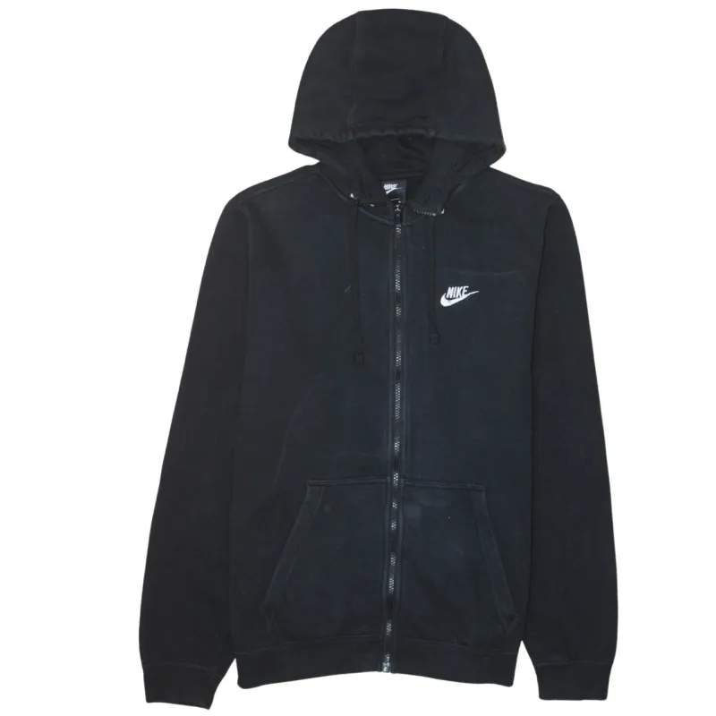 Nike Black Full Zip Hoodie Men's Medium Embroidered Swoosh Drawstring Hood Pockets Sweatshirt sold by Vintage Club