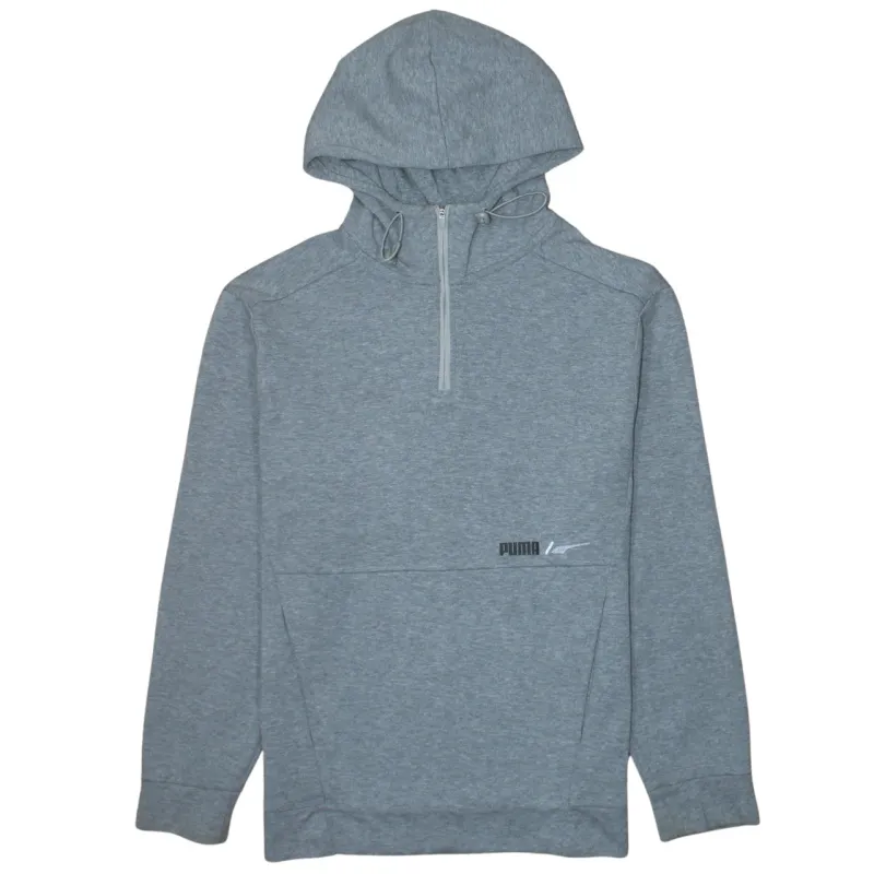Puma Grey Half Zip Hoodie Men's Small Printed Logo Front Pocket Pullover Top made by Puma