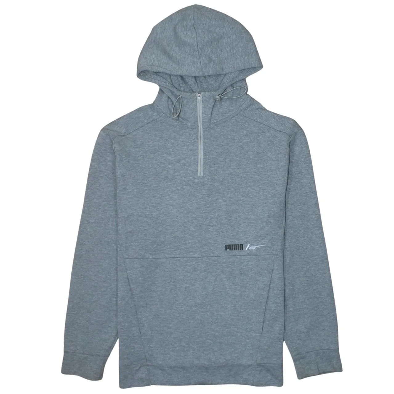 Puma Grey Half Zip Hoodie Men's Small Printed Logo Front Pocket Pullover Top sold by Vintage Club