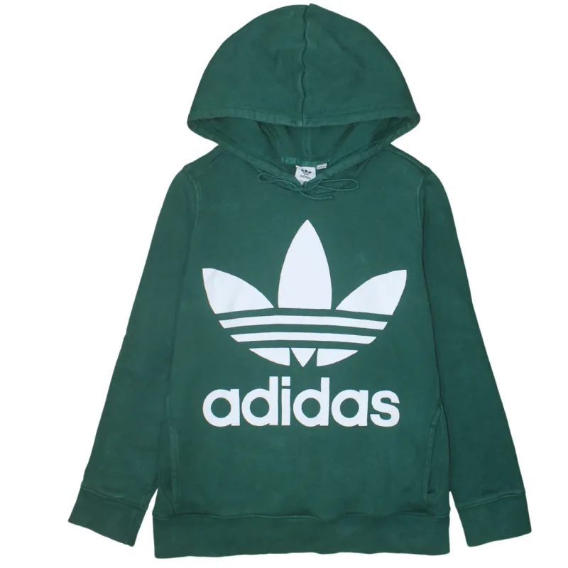 Adidas Green Hoodie Women’s Medium Trefoil Printed Logo Drawstring Hood Pullover Sweatshirt sold by Vintage Club