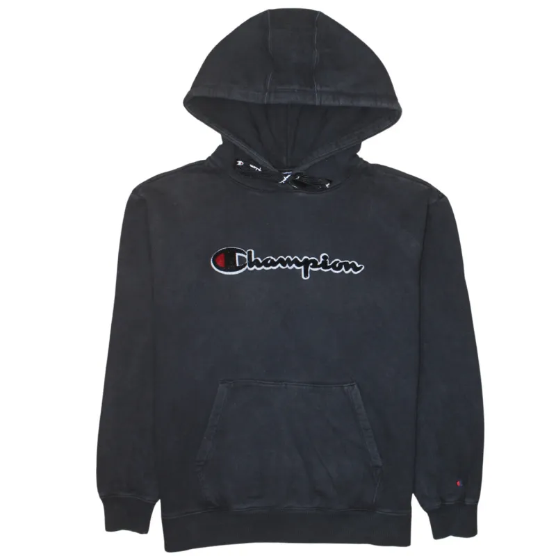 Champion Black Hoodie Men's Small Embroidered Script Logo Front Pocket Pullover Sweatshirt sold by Vintage Club