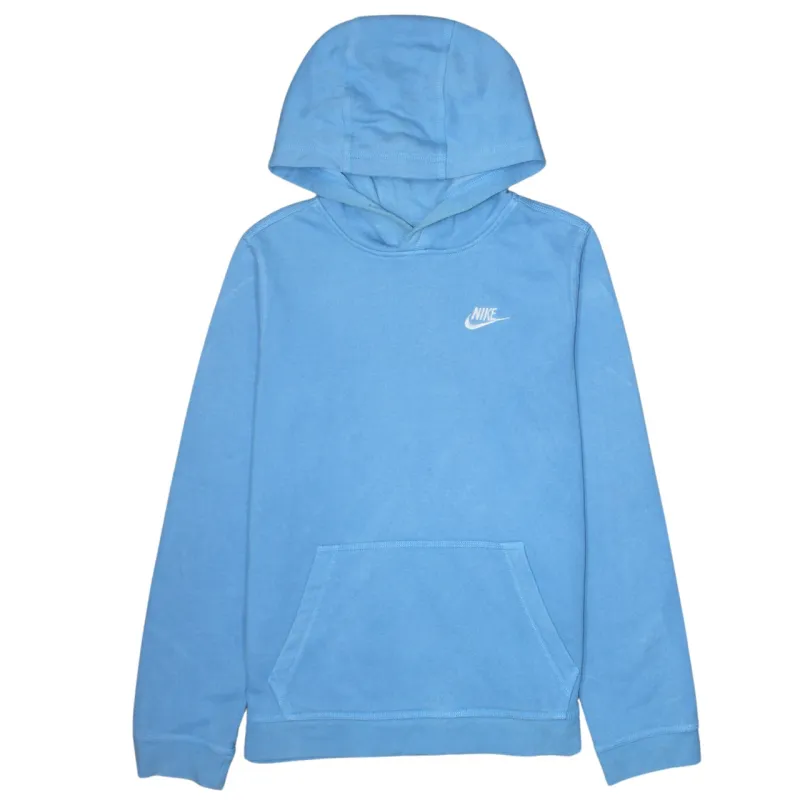 Nike Light Blue Hoodie Women’s XLarge Printed Swoosh Logo Front Pocket Pullover Sweatshirt sold by Vintage Club